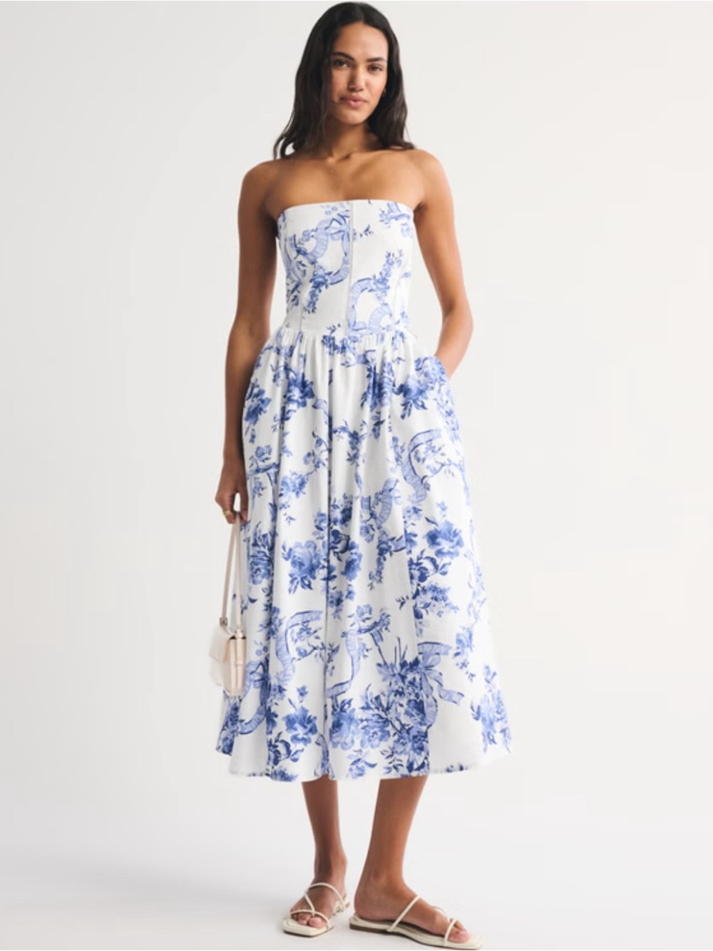 Abercrombie & Fitch - Bra-Free Dipped Waist Midi Dress - Blue Floral